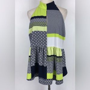 Kaari halter tunic neon blue green beautiful top Xl